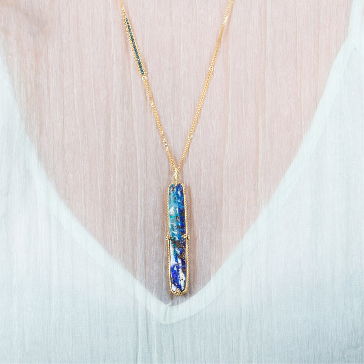 Boulder Opal and Blue Diamond 18k One of a Kind Necklace