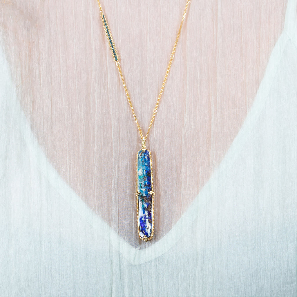 Boulder Opal and Blue Diamond 18k One of a Kind Necklace
