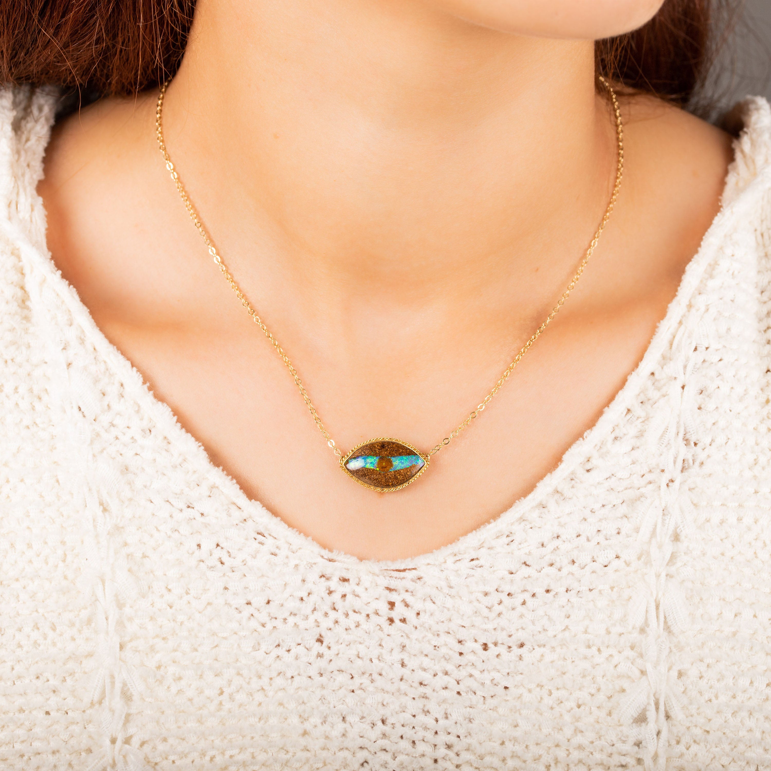 Medium Opalized Wood 18k One of a Kind Necklace