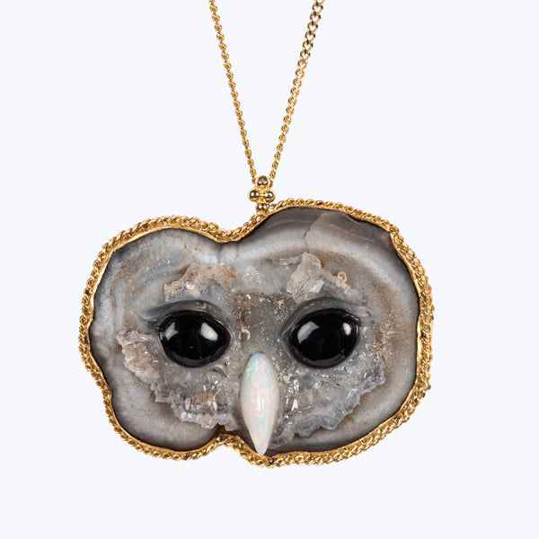 Sand Rose, Onyx Eyes, Opal Beak 18k One of a Kind Necklace