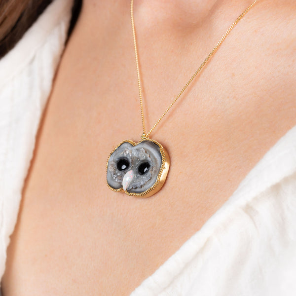 Sand Rose, Onyx Eyes, Opal Beak 18k One of a Kind Necklace