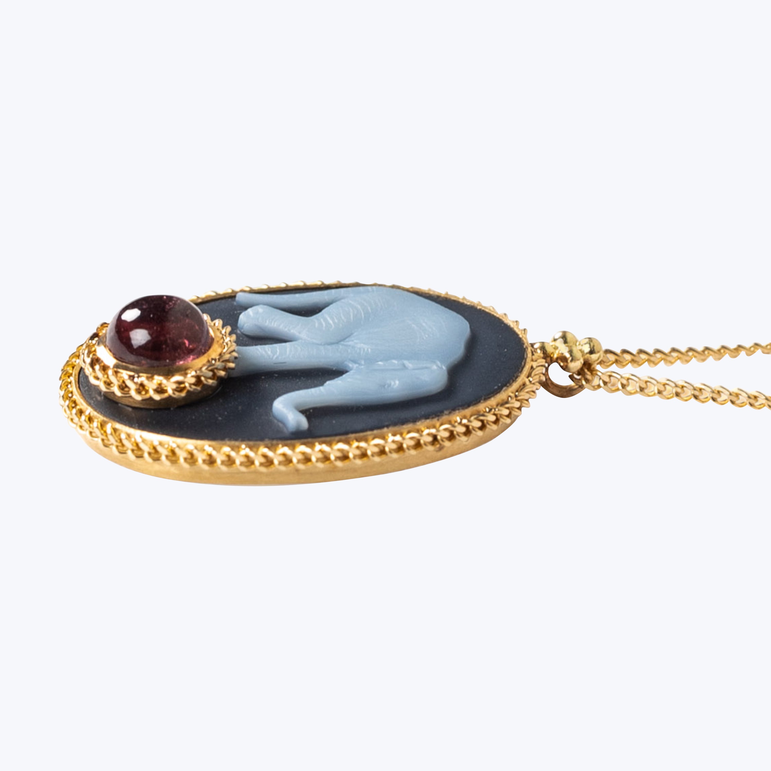 Carved Agate Cameo, Tourmaline 18k Limited Edition Necklace