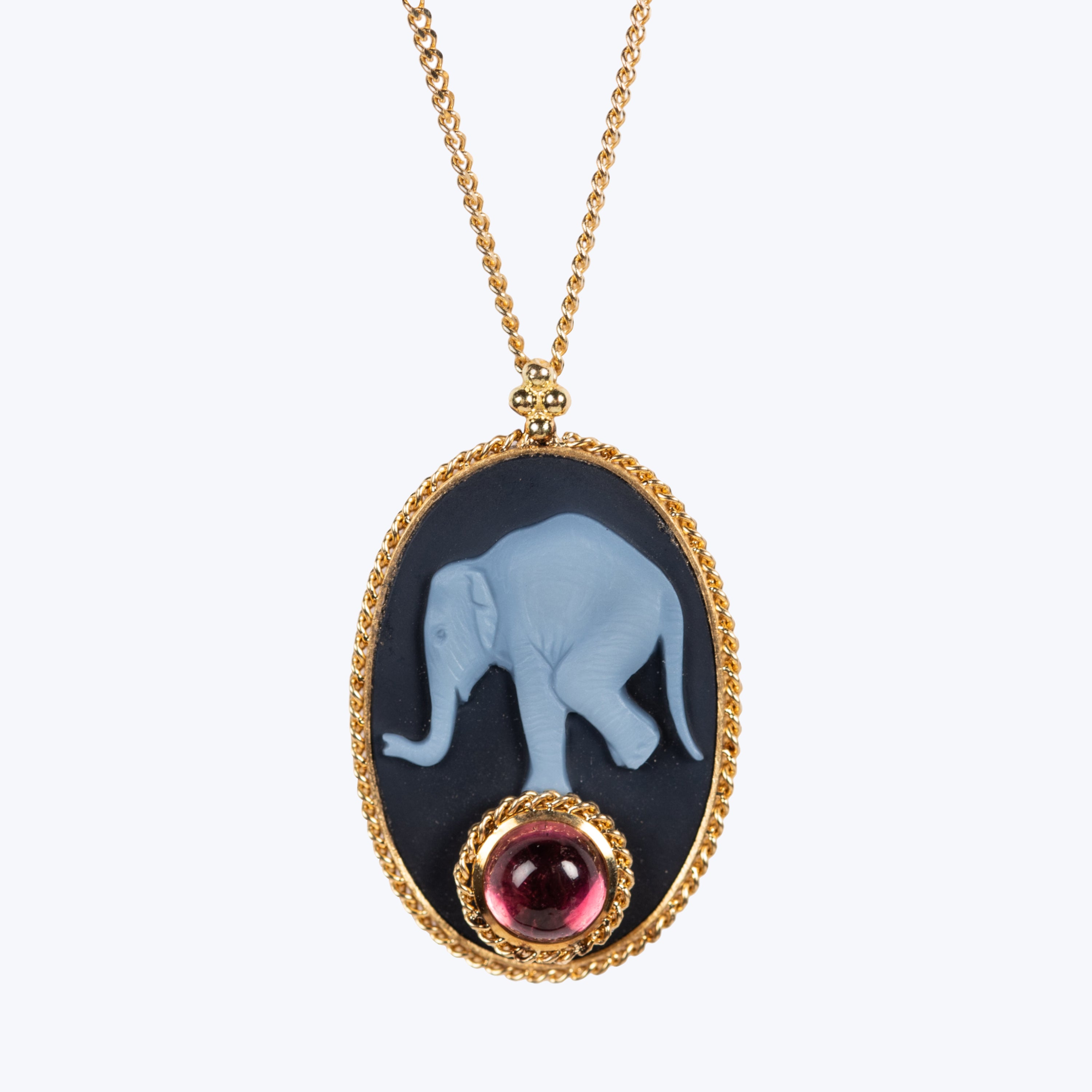 Carved Agate Cameo, Tourmaline 18k Limited Edition Necklace