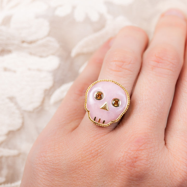 Pink Opal and Sapphire 18k One of a Kind Ring