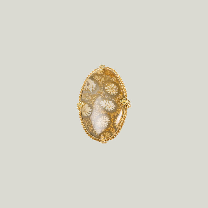 Large Fossilized Coral 18k One of a Kind Ring