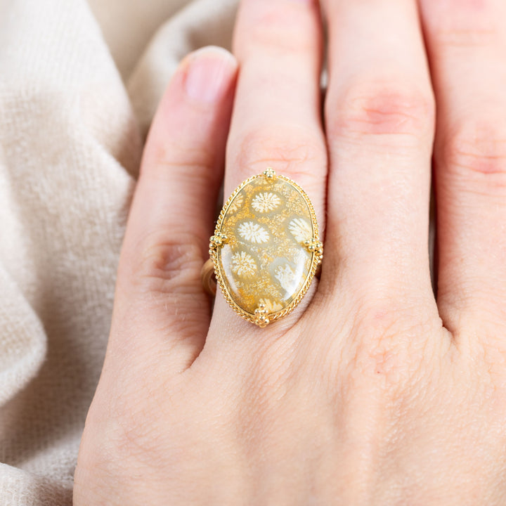 Large Fossilized Coral 18k One of a Kind Ring