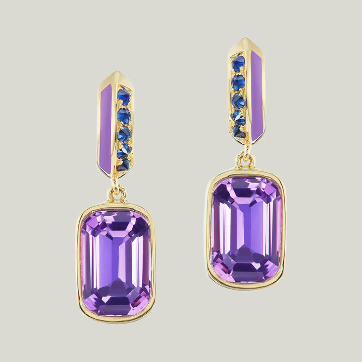 Sweet, Happy Life Amethyst Blue Sapphire Drop Earrings
