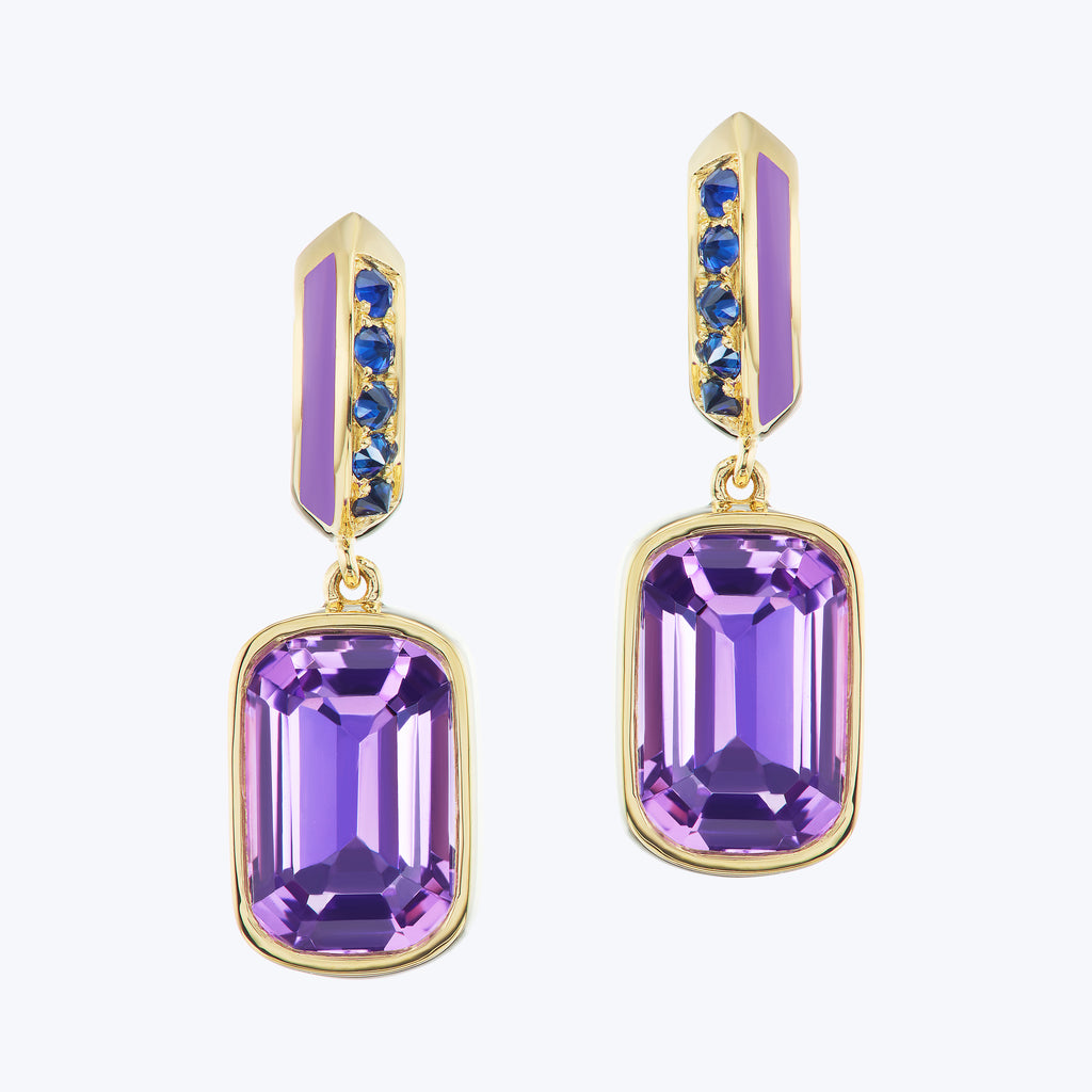 Sweet, Happy Life Amethyst Blue Sapphire Drop Earrings