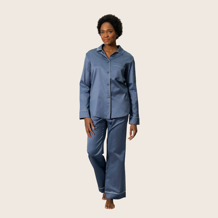 Nocturne Sateen Pajama Set Blue/Dove / Large
