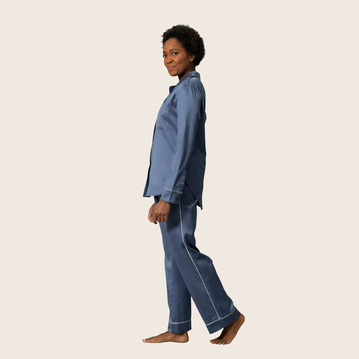 Nocturne Sateen Pajama Set Blue/Dove / Large