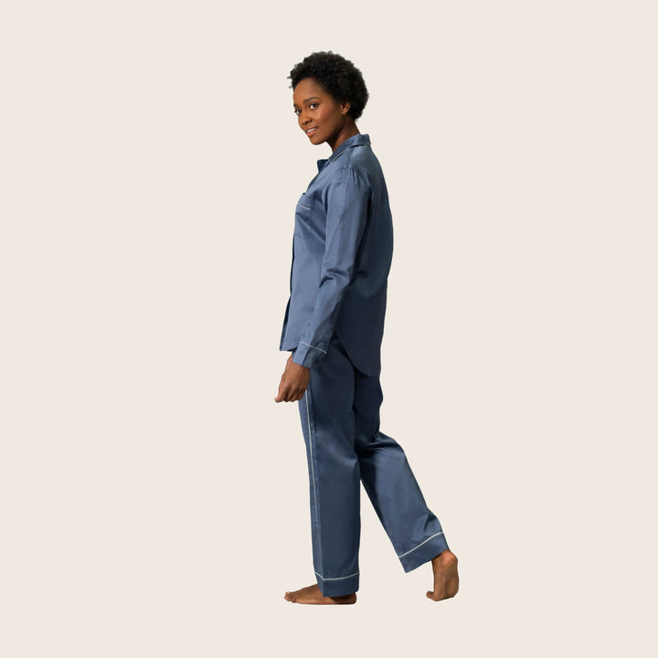 Nocturne Sateen Pajama Set Blue/Dove / Large