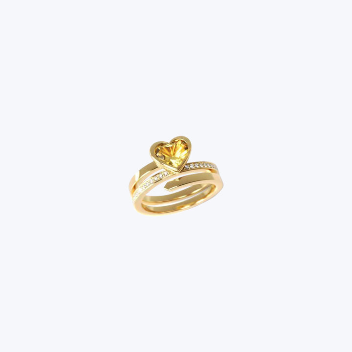 Yellow Diamond Spiral Heart Cut Ring