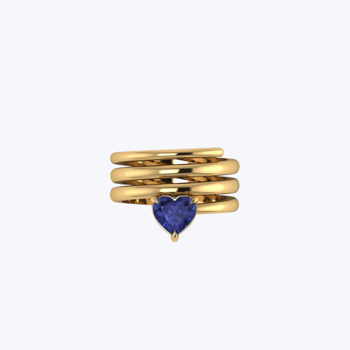 Blue Jean Sapphire Spiral Heart Cut Pinky Ring