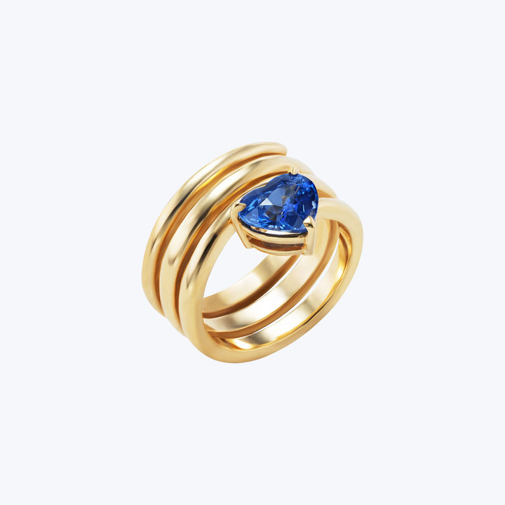 Blue Jean Sapphire Spiral Heart Cut Pinky Ring