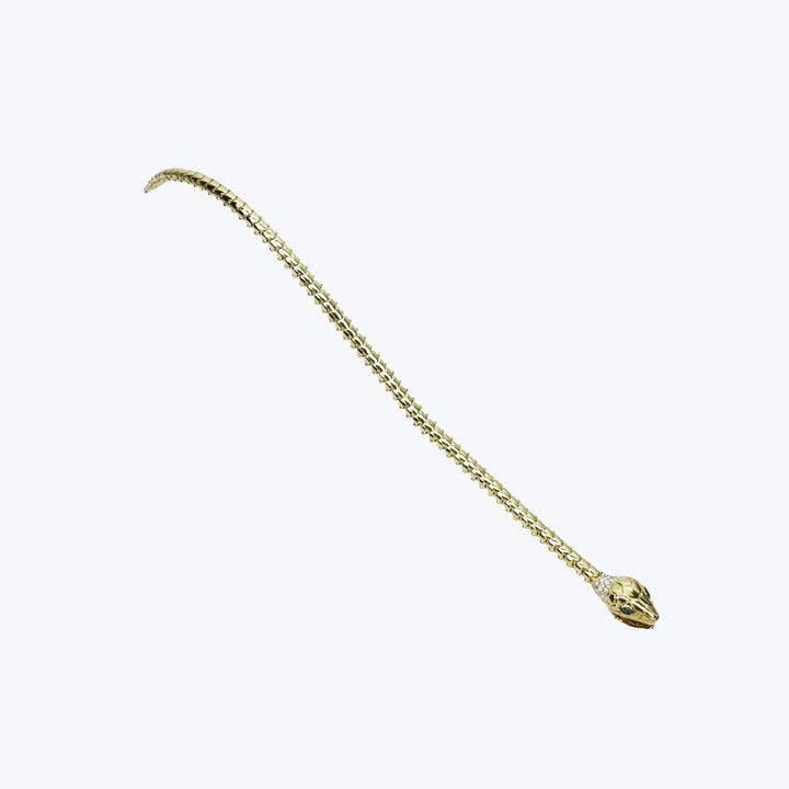 Yellow Gold Serpent Biting Bracelet with Diamonds