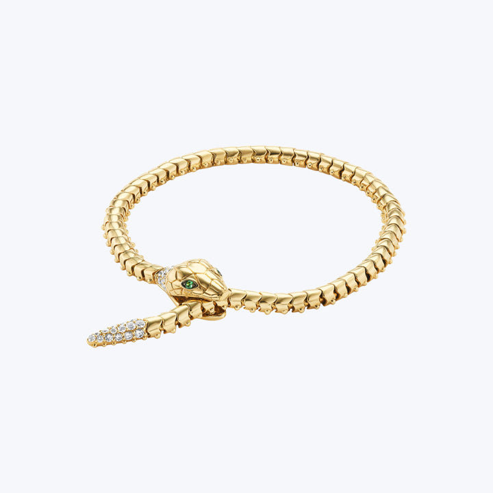 Yellow Gold Serpent Biting Bracelet with Diamonds