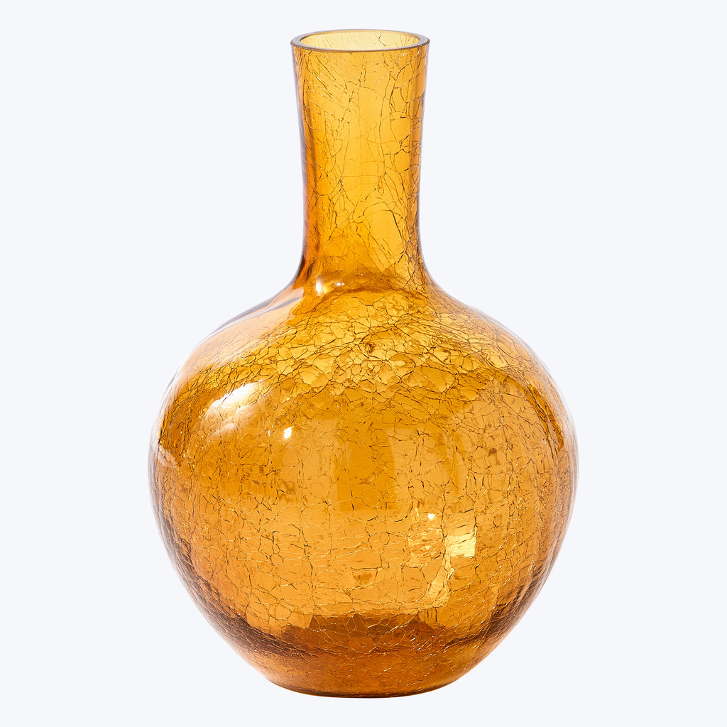 Crackled Glass Ball Body Vase in Yellow Small