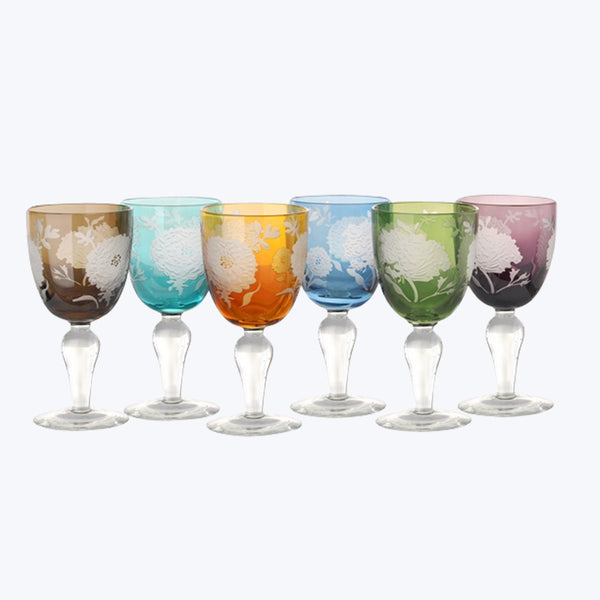 Peony Multicolor Wine Glasses, Set of 6