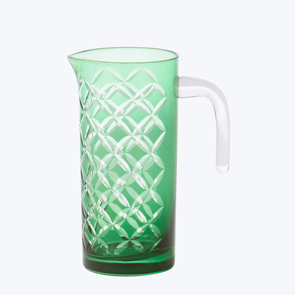 Cuttings Glass Pitcher in Dark Green