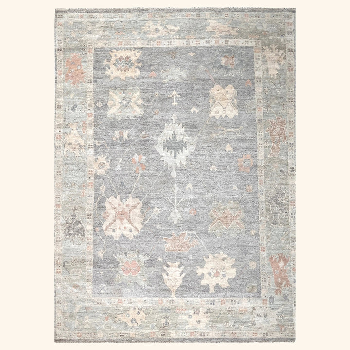 Light Grey Traditional Oushak Silk Rug - 9' x 12'