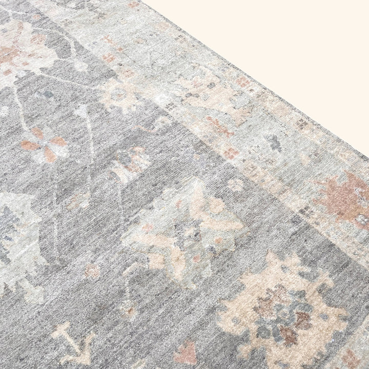 Light Grey Traditional Oushak Silk Rug - 9' x 12'