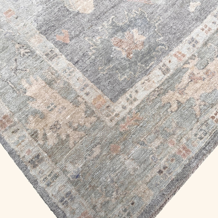 Light Grey Traditional Oushak Silk Rug - 9' x 12'