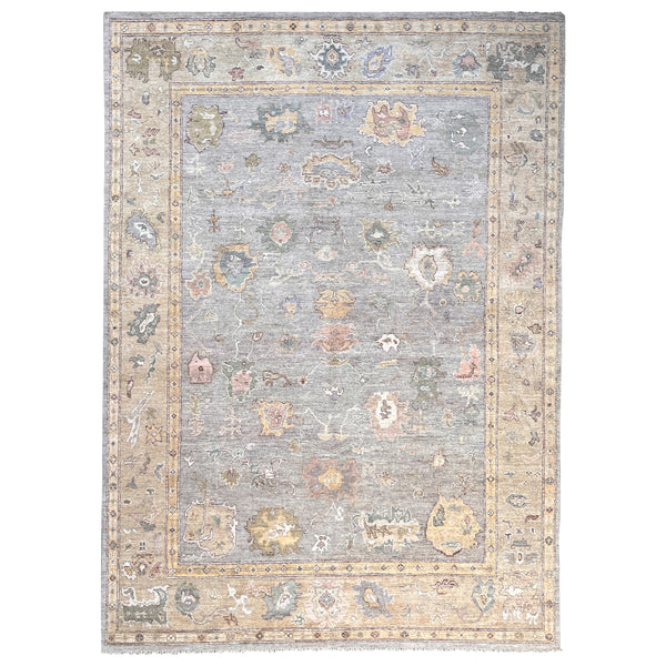 Grey Traditional Oushak Silk Rug 12' x 16'