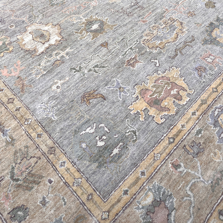 Grey Traditional Oushak Silk Rug 12' x 16'