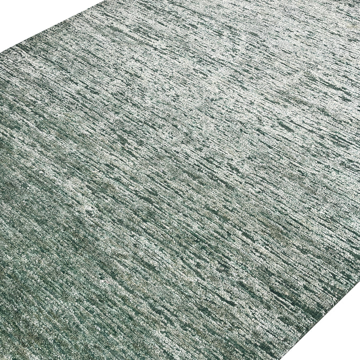 Green Solid Textured Wool Silk Blend Rug - 6' x 9'