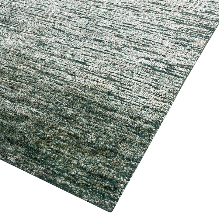 Green Solid Textured Wool Silk Blend Rug - 6' x 9'