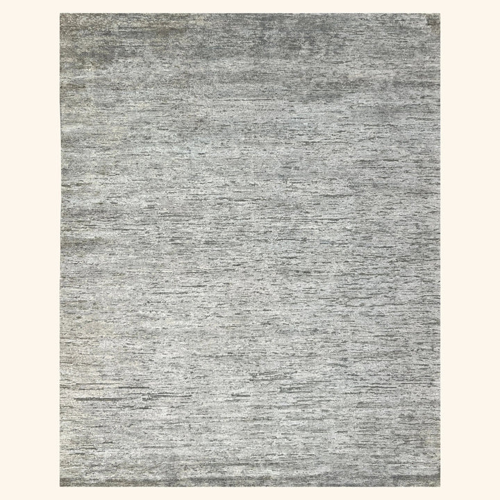 Grey Solid Textured Wool Silk Blend Rug - 8' x 10'