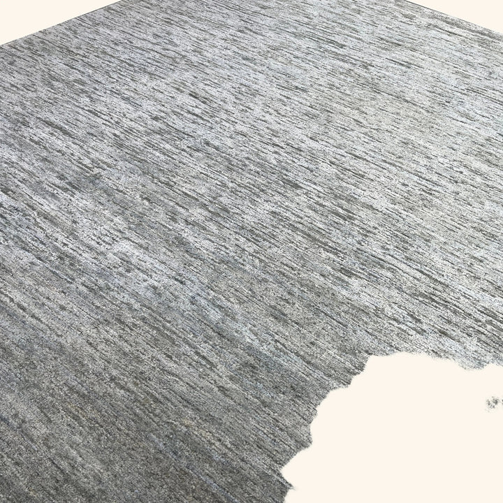 Grey Solid Textured Wool Silk Blend Rug - 8' x 10'