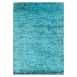 Blue Solid Textured Wool Silk Blend Rug - 6' x 9'