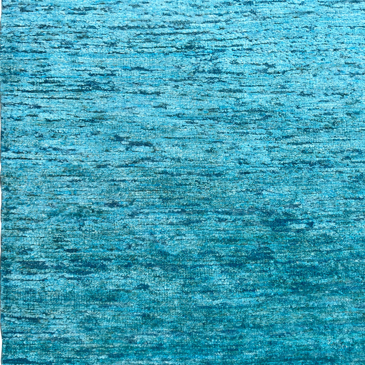 Blue Solid Textured Wool Silk Blend Rug - 6' x 9'