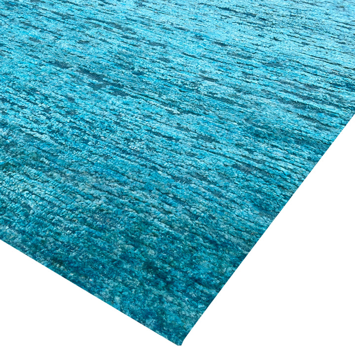 Blue Solid Textured Wool Silk Blend Rug - 6' x 9'