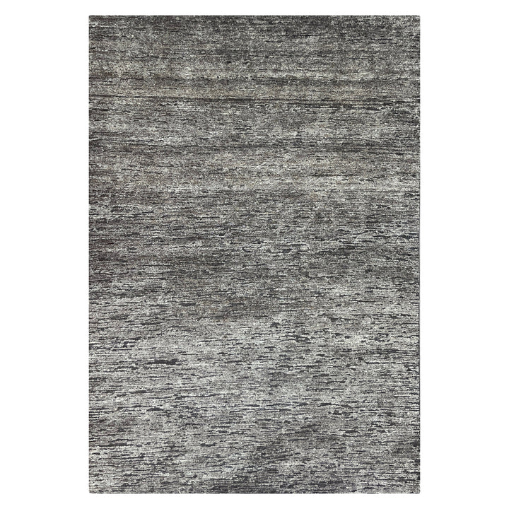 Grey Solid Textured Wool Silk Blend Rug - 6' x 9'