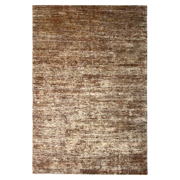Brown Solid Textured Wool Silk Blend Rug - 6' x 9'
