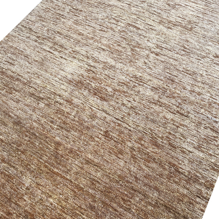 Brown Solid Textured Wool Silk Blend Rug - 6' x 9'