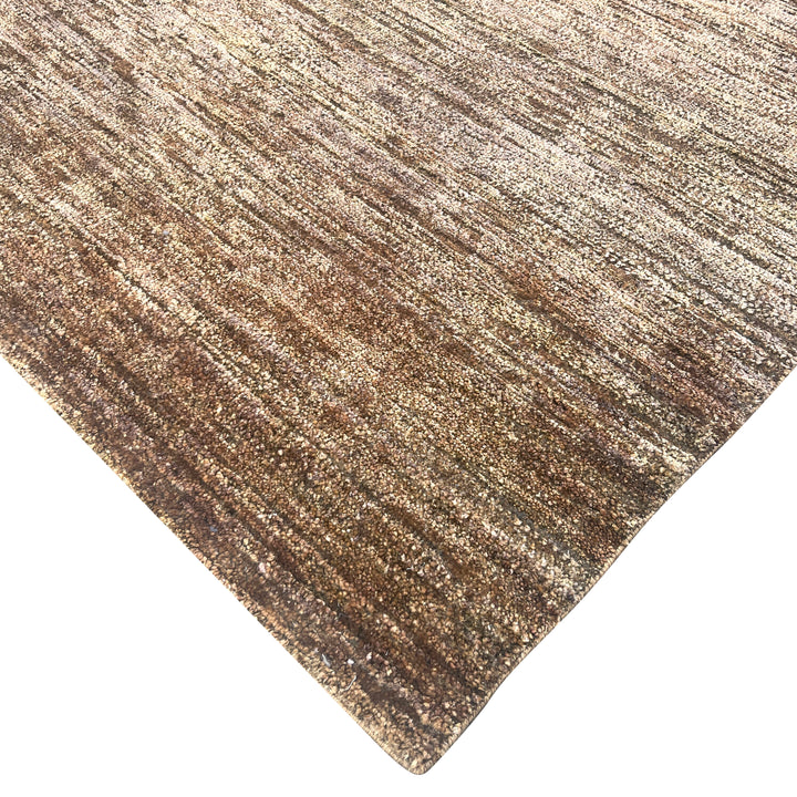 Brown Solid Textured Wool Silk Blend Rug - 6' x 9'