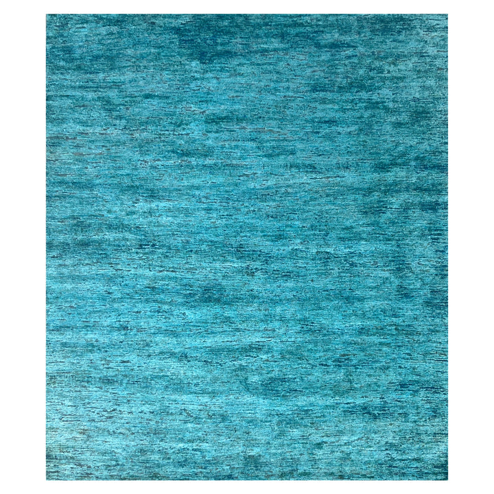 Blue Solid Textured Wool Silk Blend Rug - 8' x 10'