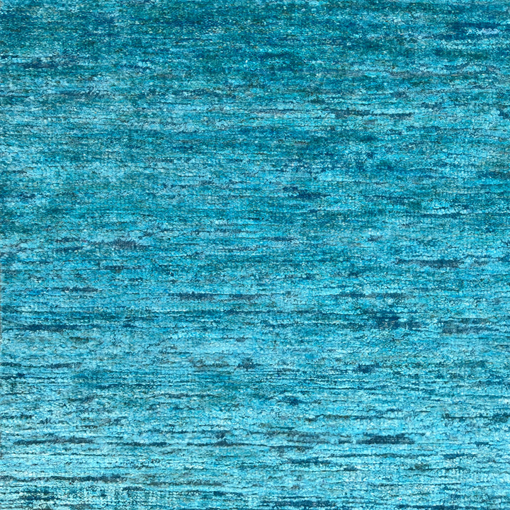 Blue Solid Textured Wool Silk Blend Rug - 8' x 10'