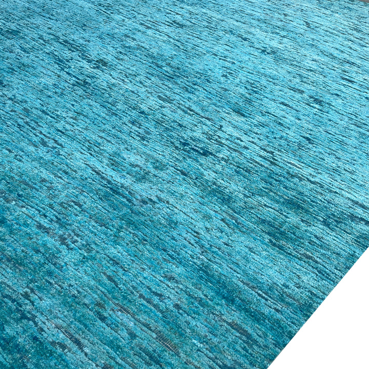 Blue Solid Textured Wool Silk Blend Rug - 8' x 10'