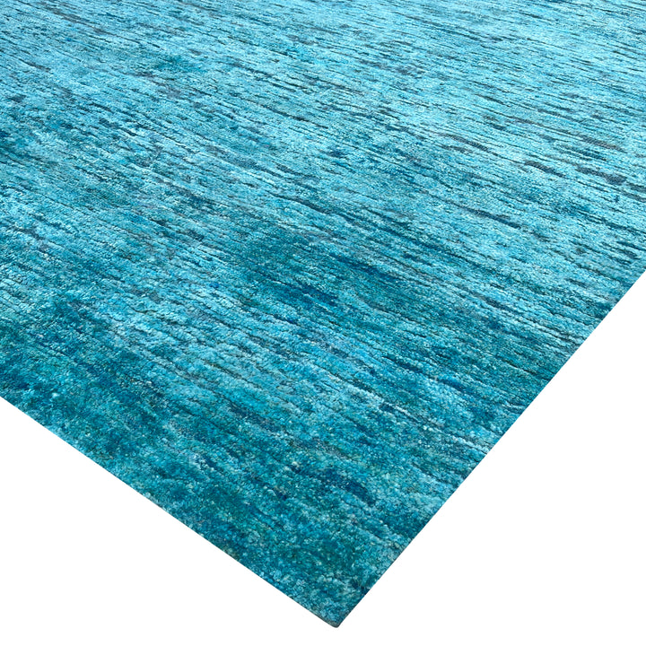 Blue Solid Textured Wool Silk Blend Rug - 8' x 10'