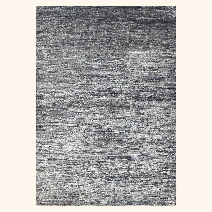 Black Solid Textured Wool Silk Blend Rug - 6' x 9'