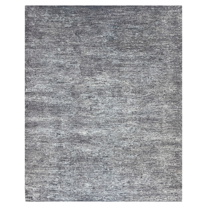 Black Solid Textured Wool Silk Blend Rug - 8' x 10'