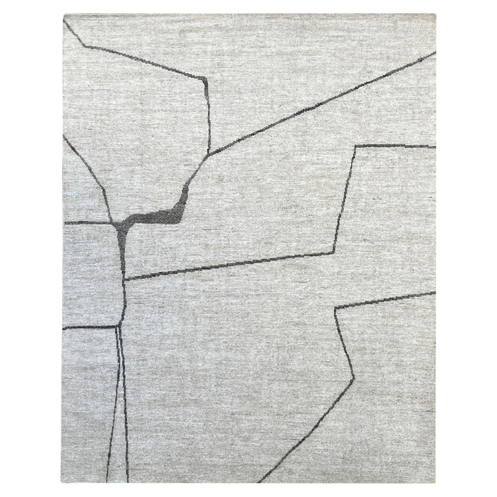 White & Black Contemporary Wool Silk Blend Rug - 8' x 10'