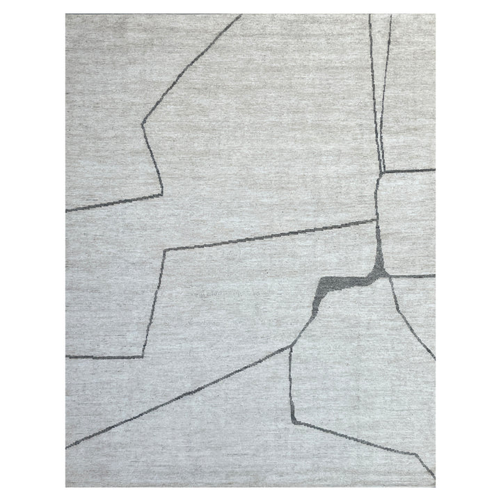 White & Black Contemporary Wool Silk Blend Rug - 8' x 10'