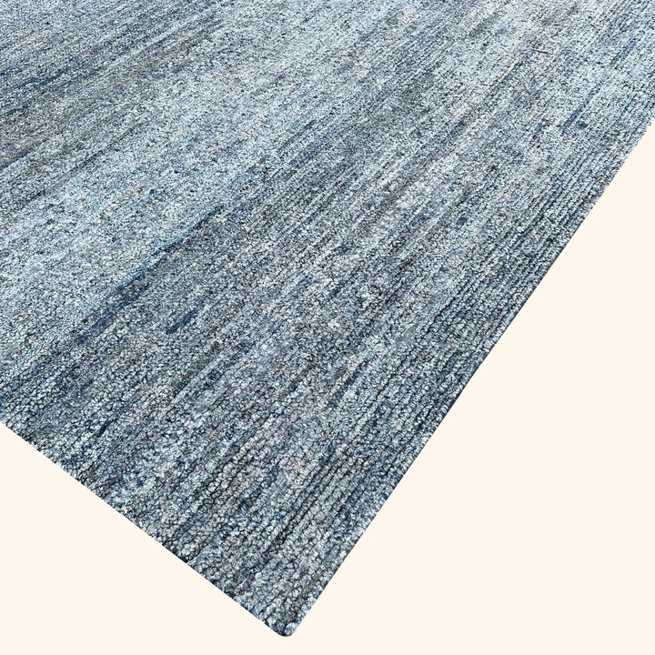 Blue Solid Textured Silk Rug - 8' x 10'