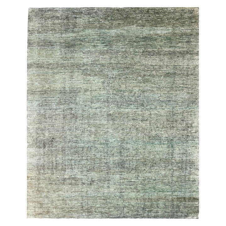 Green Solid Textured Silk Rug - 8' x 10'