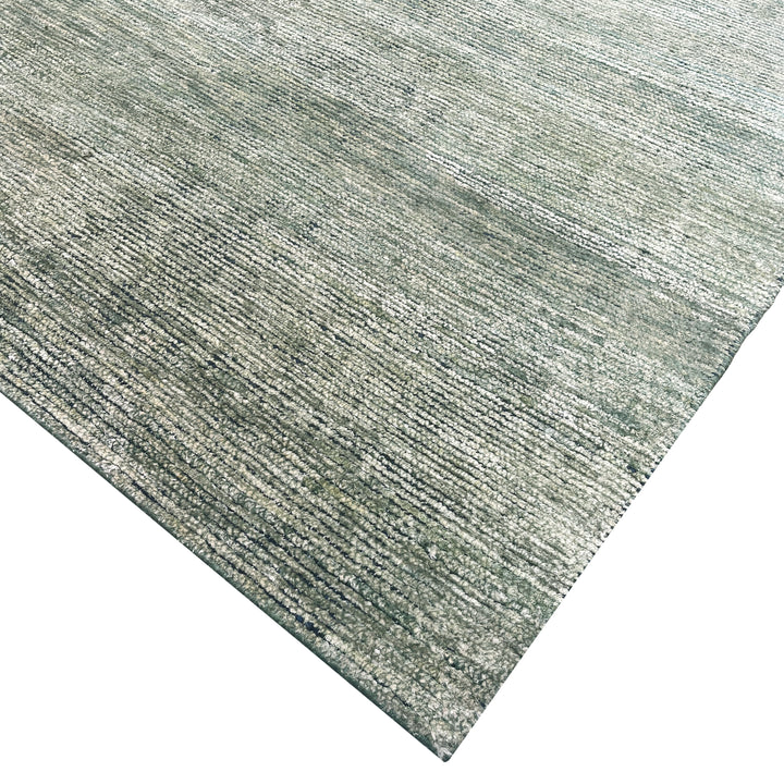 Green Solid Textured Silk Rug - 8' x 10'
